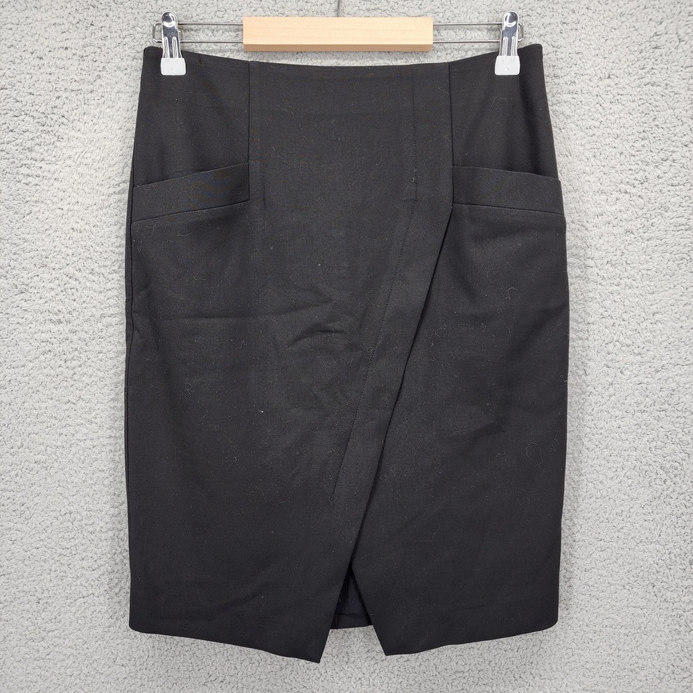 Ann Taylor Loft Women 6 Black Faux Wrap Pencil Skirt Workwear Career Stretch